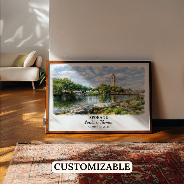 Spokane Washington Poster, Watercolor, Custom Poster (Creator Uploaded)