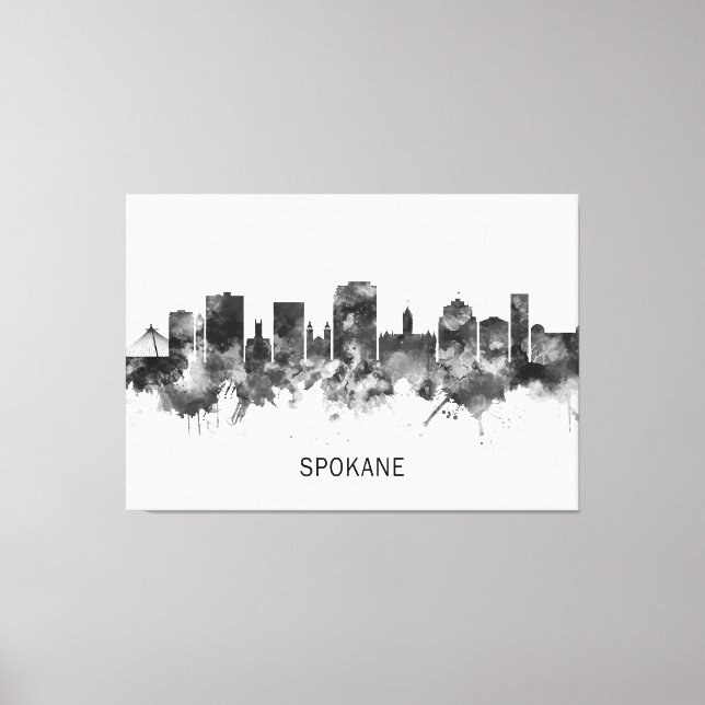 Spokane Washington Skyline BW Canvas Print (Front)