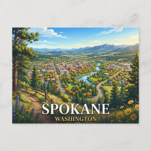 Spokane Washington Travel Scenic Cityscape Postcard
