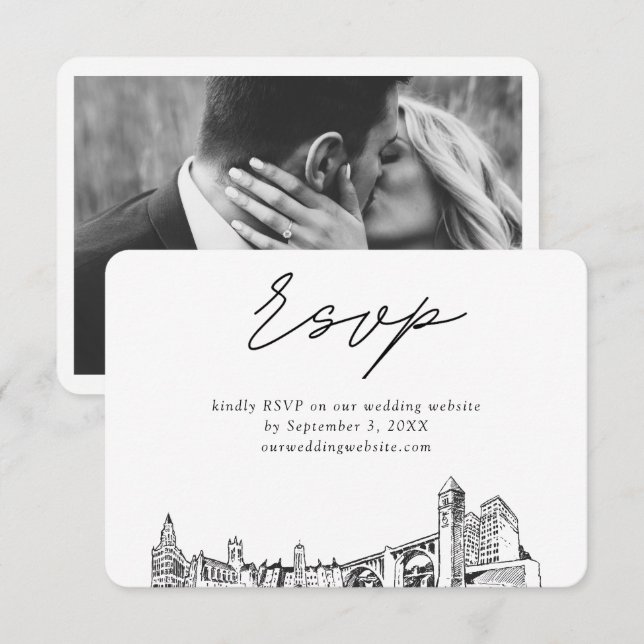 Spokane Wedding Minimalist Sketch RSVP Enclosure Card (Front/Back)