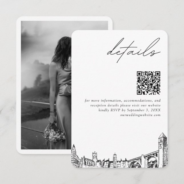 Spokane Wedding Modern Details QR Code Enclosure Card (Front/Back)