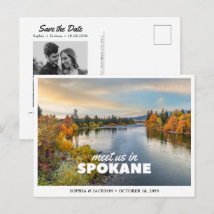 Spokane Wedding Save the Date Travel Retro Postcard