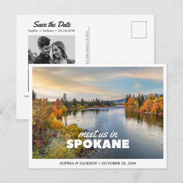 Spokane Wedding Save the Date Travel Retro Postcard (Front/Back)