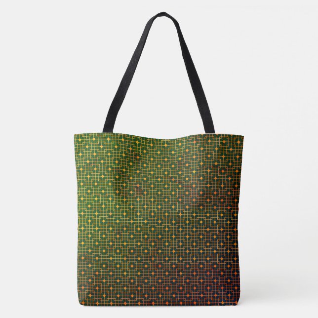Sponged Bloody Green, Orange Wired Chinese Pattern Tote Bag (Back)
