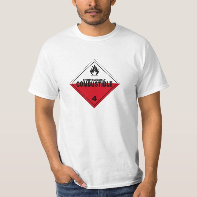 Spontaneously Combustable Danger Warning Sign T-Shirt (Front)