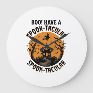 Spook-Tacular Halloween Haunted House Vintage Shir Large Clock