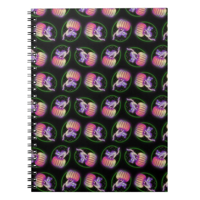 Spooked Halloween Cat On Pumpkin Drawing Notebook (Front)