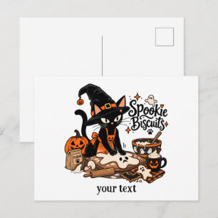 Spookie Biscuits Witch Black Cat Baking Halloween Postcard