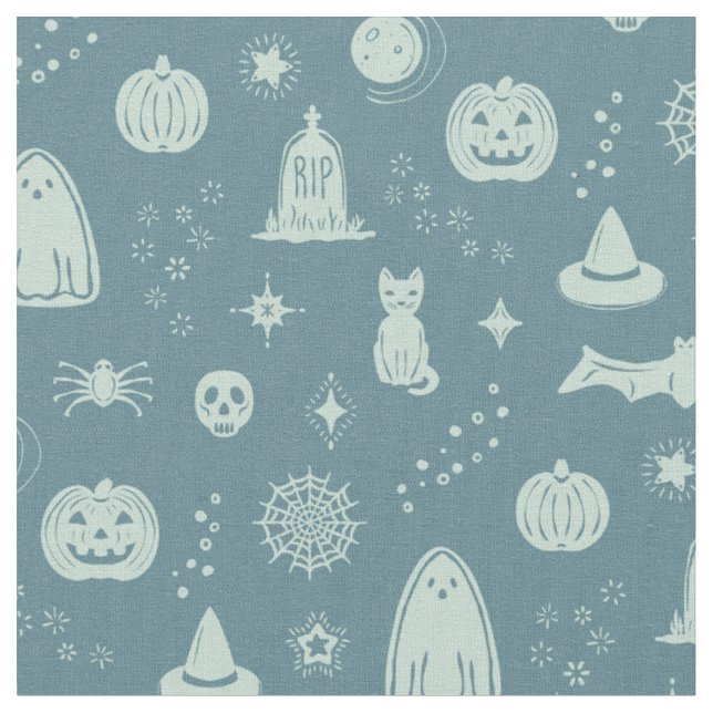 Spookie Things Pattern - Peacock + Mint Fabric (Close Up)