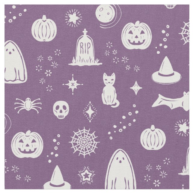 Spookie Things Pattern - Plum + Snow Fabric (Close Up)
