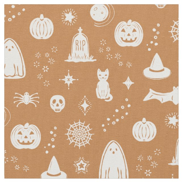 Spookie Things Pattern - Rust + Snow Fabric (Close Up)