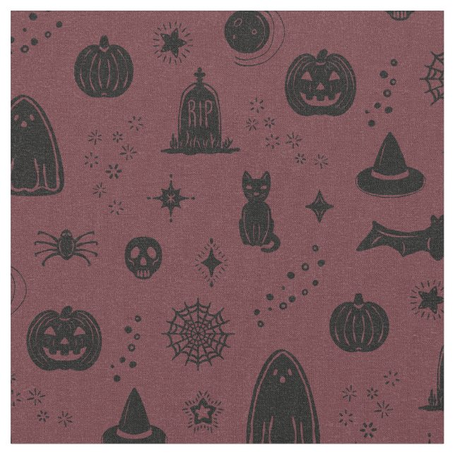 Spookie Things Pattern - Wine + Coal Fabric (Close Up)