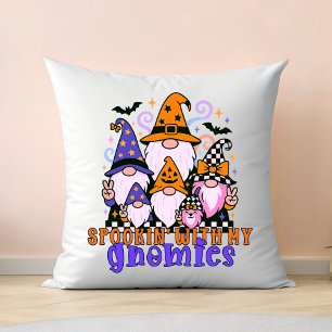 Spookin’ With My Gnomies: Retro Halloween Friends Throw Pillow