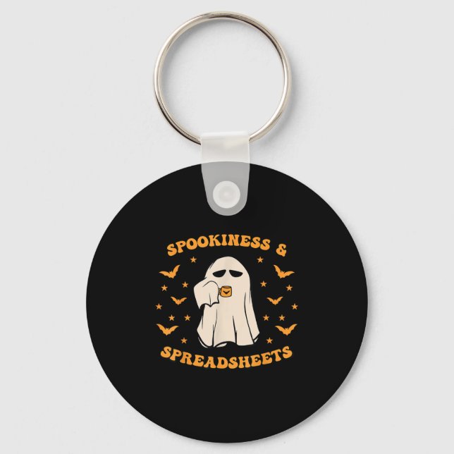 Spookiness And Spreadsheets Halloween Accountant B Keychain (Front)