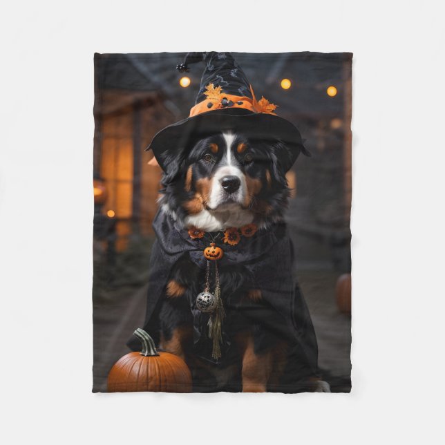 Spooktacular Bernese Dog: A Halloween Howl-o-Ween Fleece Blanket (Front)