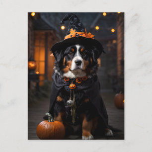 Spooktacular Bernese Dog: A Halloween Howl-o-Ween Postcard