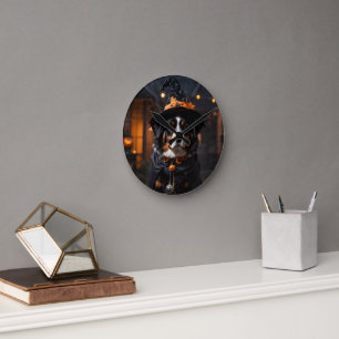 Spooktacular Bernese Dog: A Halloween Howl-o-Ween Round Clock