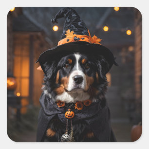Spooktacular Bernese Dog: A Halloween Howl-o-Ween Square Sticker