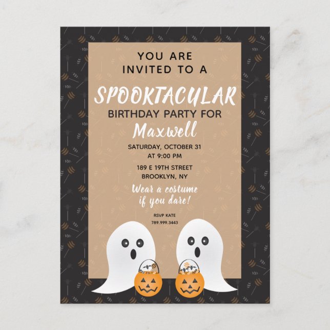 Spooktacular Birthday Ghosts Trick Or Treating Postcard (Front)