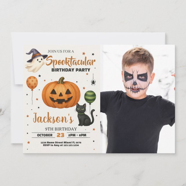 Spooktacular Birthday Party Invitation with photo (Front)