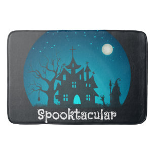 Spooktacular Blue and Black Haunted House Bath Mat