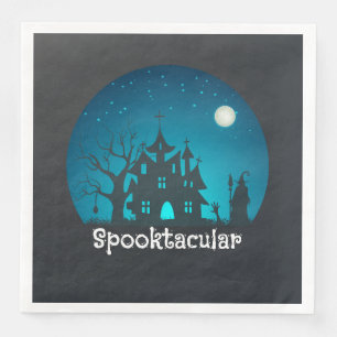 Spooktacular Blue and Black Haunted House Napkin
