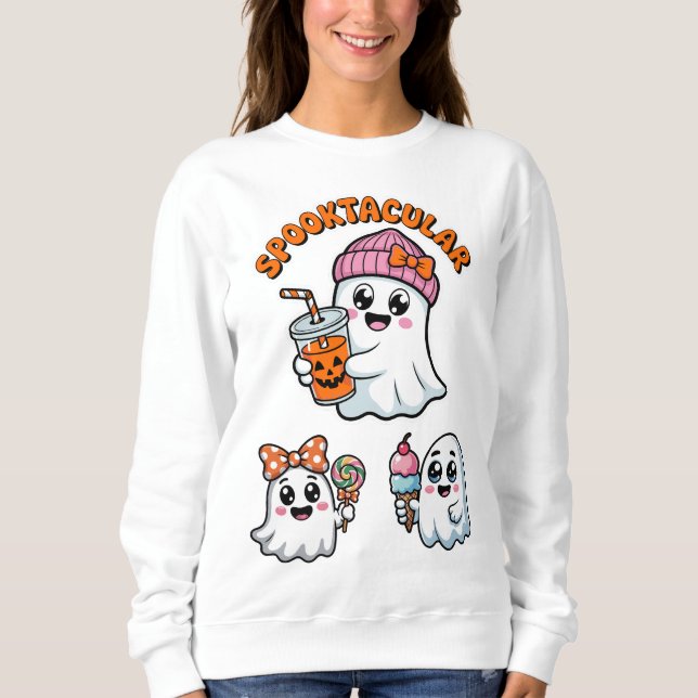 Spooktacular Cute Ghost Halloween Sweatshirt (Front)