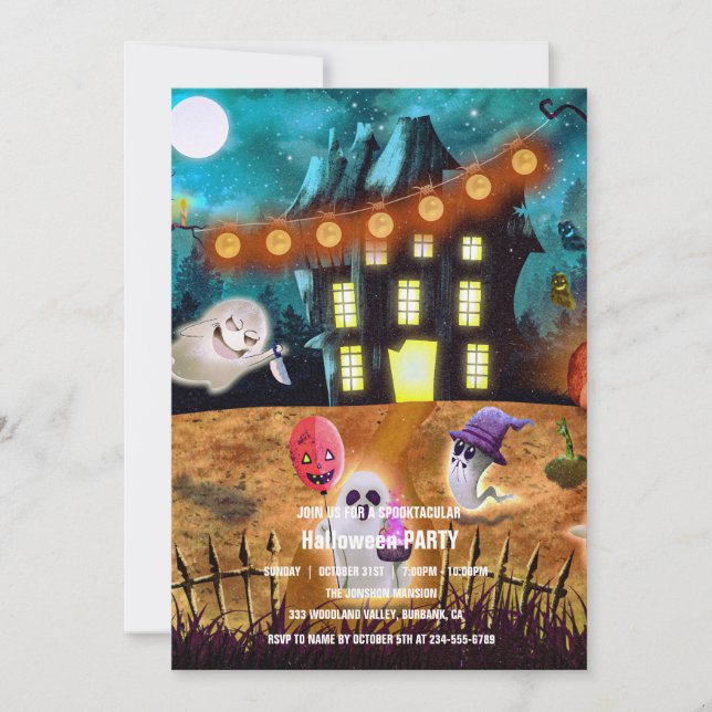 Spooktacular Dark Haunted House Halloween Party  I Invitation (Front)