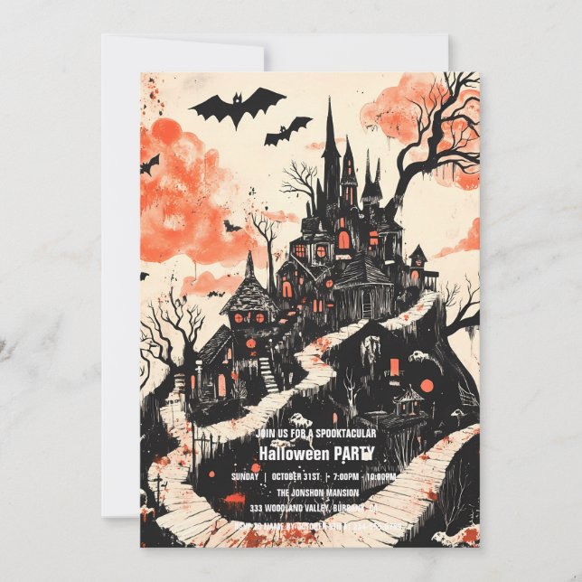 Spooktacular Dark Haunted House Halloween Party  I Invitation (Front)
