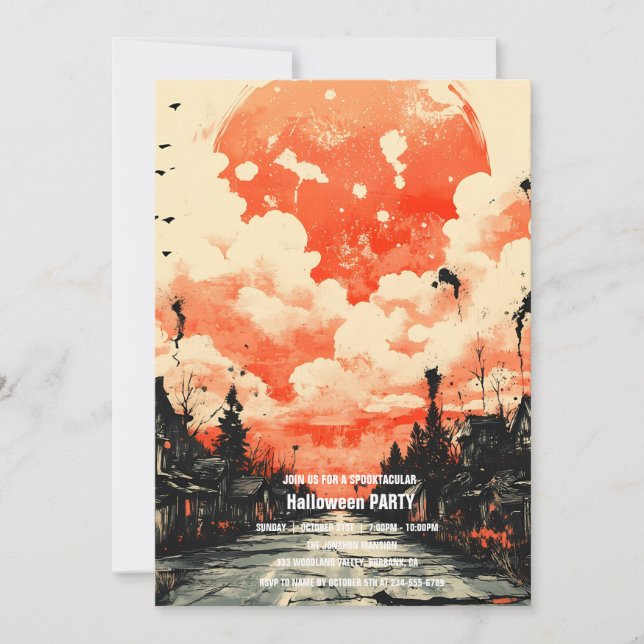 Spooktacular Dark Haunted House Halloween Party  I Invitation (Front)