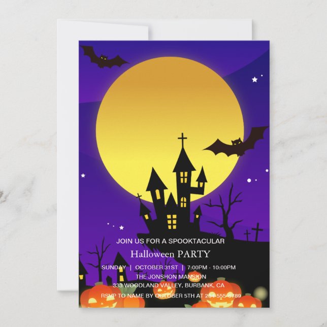Spooktacular Dark Haunted House Halloween Party  I Invitation (Front)