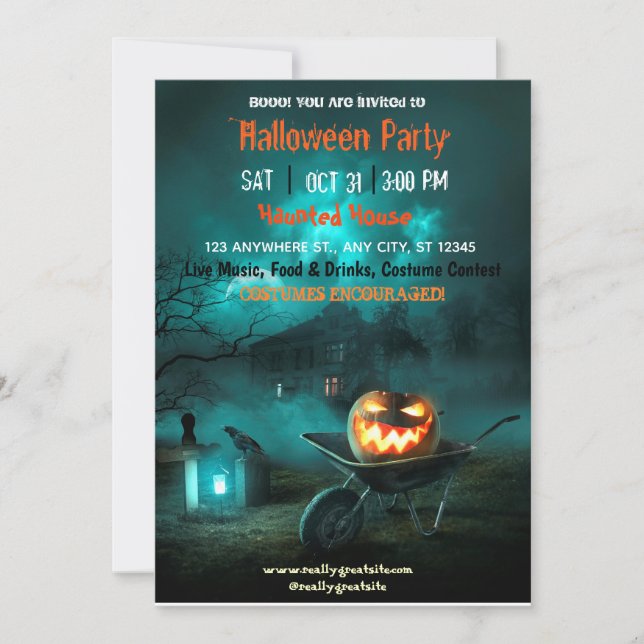 Spooktacular Dark Haunted House Halloween Party In Invitation (Front)