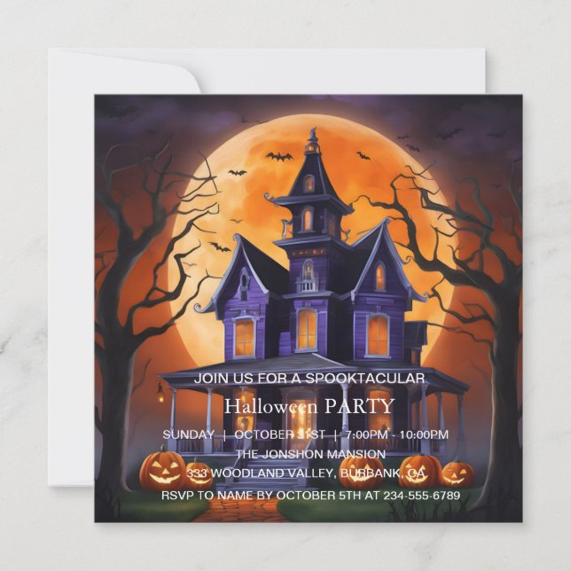 Spooktacular Dark Haunted House Halloween Party Invitation (Front)
