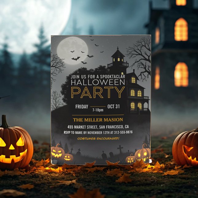 Spooktacular Dark Haunted House Halloween Party Invitation (Creator Uploaded)