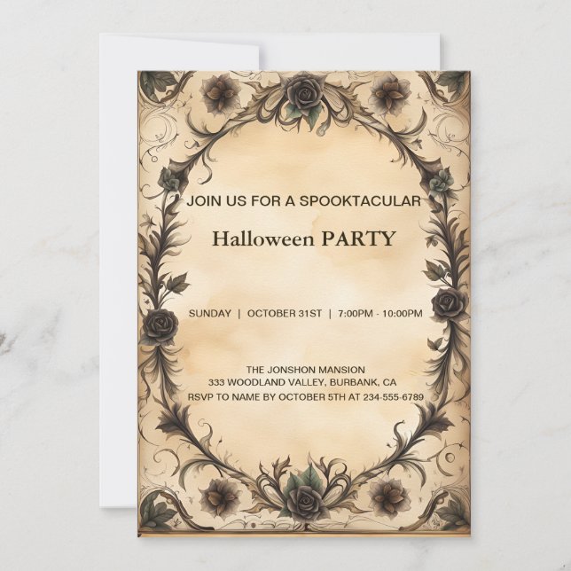 Spooktacular Dark Vintage Gothic Halloween Party Invitation (Front)
