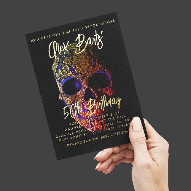 Spooktacular Fifty 50th Birthday Halloween Foil Invitation Postcard (Creator Uploaded)