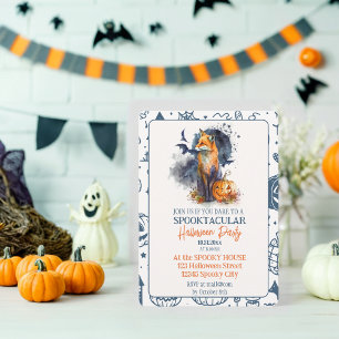 Spooktacular Fox & Pumpkin Halloween Party Invitation