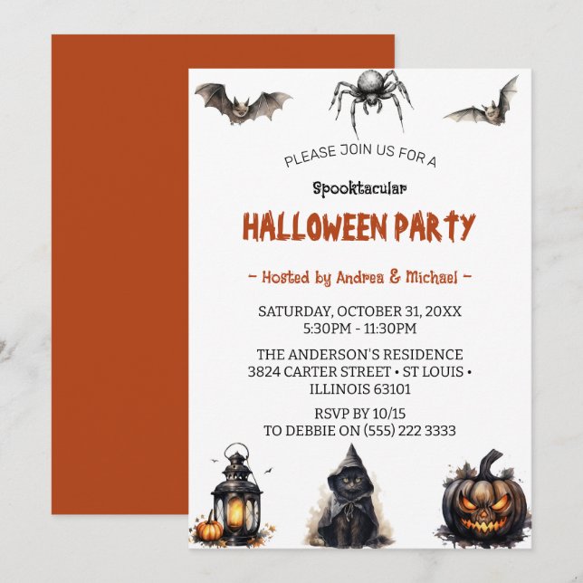 Spooktacular Full Moon Halloween Scary Party Invitation (Front/Back)