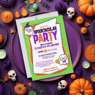 Spooktacular Ghosts Green Anniversaire Invitation