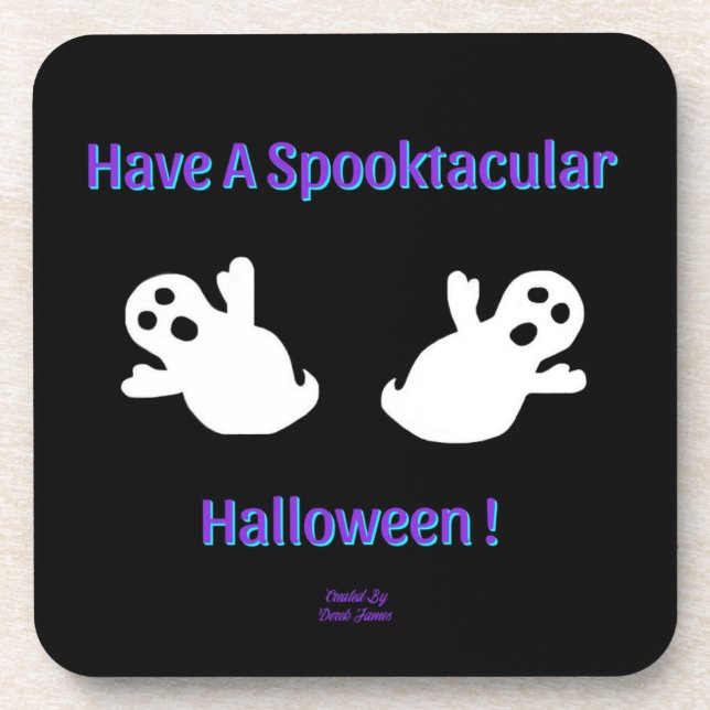 Spooktacular Ghosts Hard Plastic Coaster (Front)