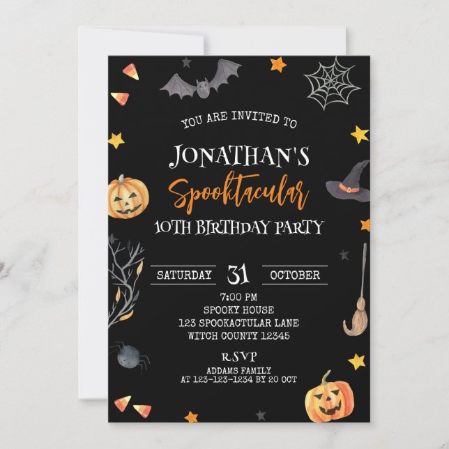 Spooktacular Halloween 10th Birthday, Kid Birthday Invitation (Front)