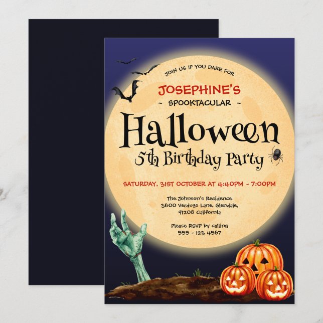 Spooktacular Halloween 5th Birthday Party Invitation (Front/Back)