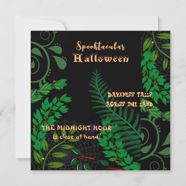 Spooktacular Halloween Creepy Spooky Greenery Dark Card (Front)