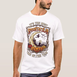 Spooktacular Halloween Crescent Moon Haunted House T-Shirt