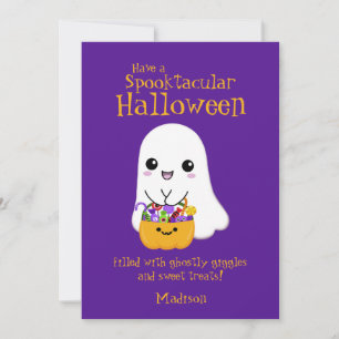 Spooktacular Halloween Cute Ghost Purple Holiday Card