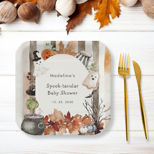 Spooktacular Halloween Ghost Pumpkin Baby Shower Paper Plate