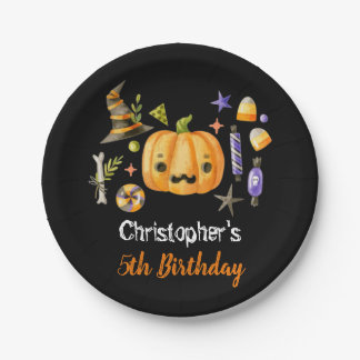 Spooktacular Halloween Kids Birthday Party Black Paper Plate