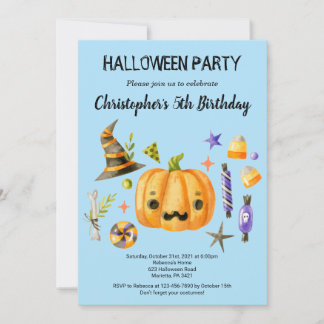Spooktacular Halloween Kids Birthday Party Blue Invitation