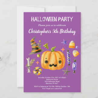 Spooktacular Halloween Kids Birthday Party Purple Invitation