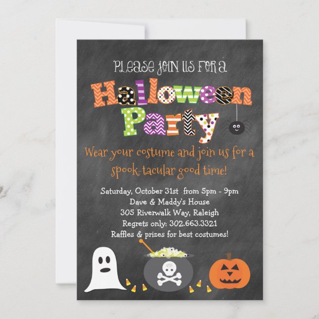 Spooktacular Halloween Party Chalkboard Invitation (Front)